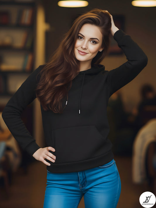 LUSSOVOGUE Women’s Premium 100% Cotton Hoodie for Everyday Comfort | Available in Black, Maroon, Off-White & Navy Blue