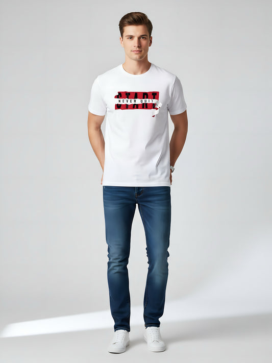 LUSSOVOGUE Men’s Premium 100% Cotton Regular Fit T-Shirt | White Graphic Tee | Comfort & Style