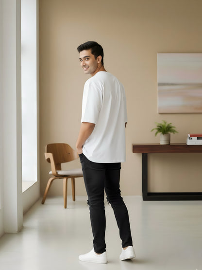 LUSSOVOGUE Men’s Oversized T-Shirt | White | 100% Premium Cotton | Relaxed Streetwear Fit