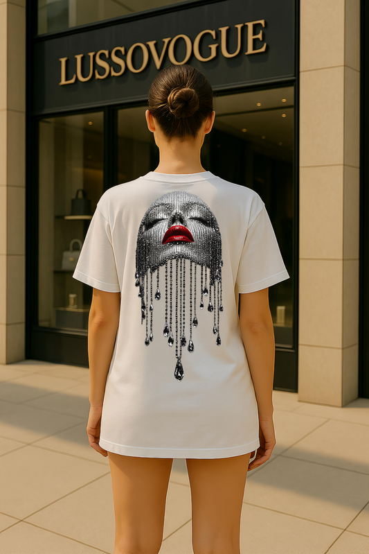 Lussovogue Women’s Oversized T-Shirt – Luxury Face Art Edition (White)