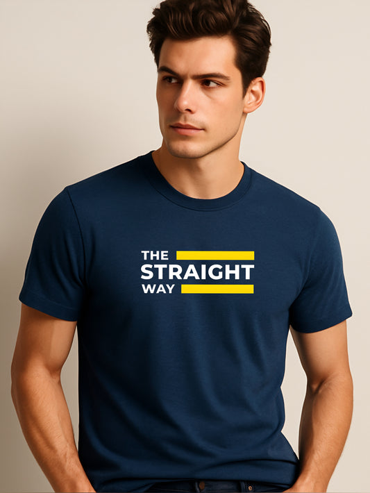 LUSSOVOGUE Navy Blue 100% Cotton Regular Fit “The Straight Way” Graphic T-Shirt