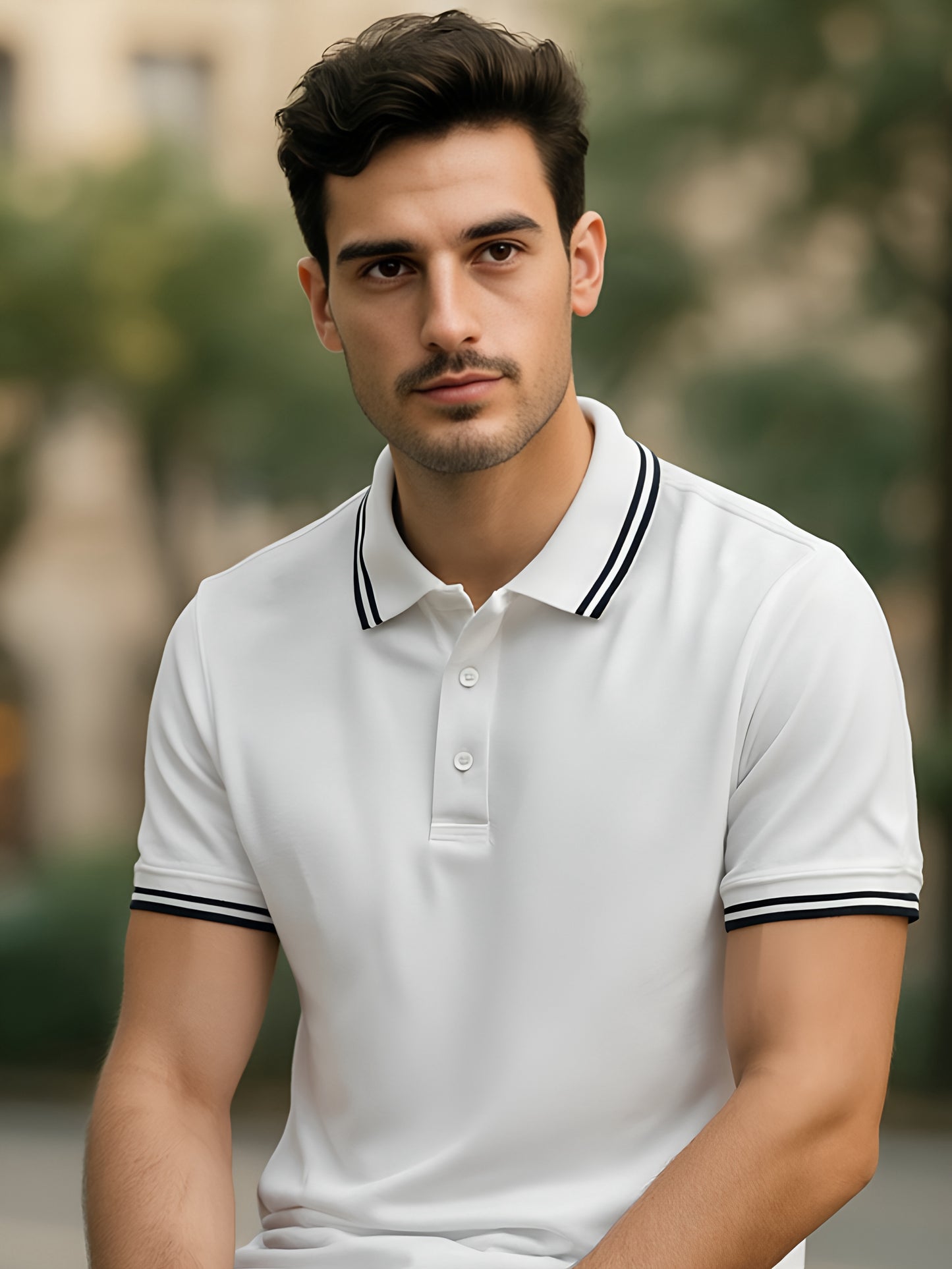 LUSSOVOGUE White Polo T-Shirt for Men | Premium Cotton-Blend, Plain No-Pocket, Regular Fit