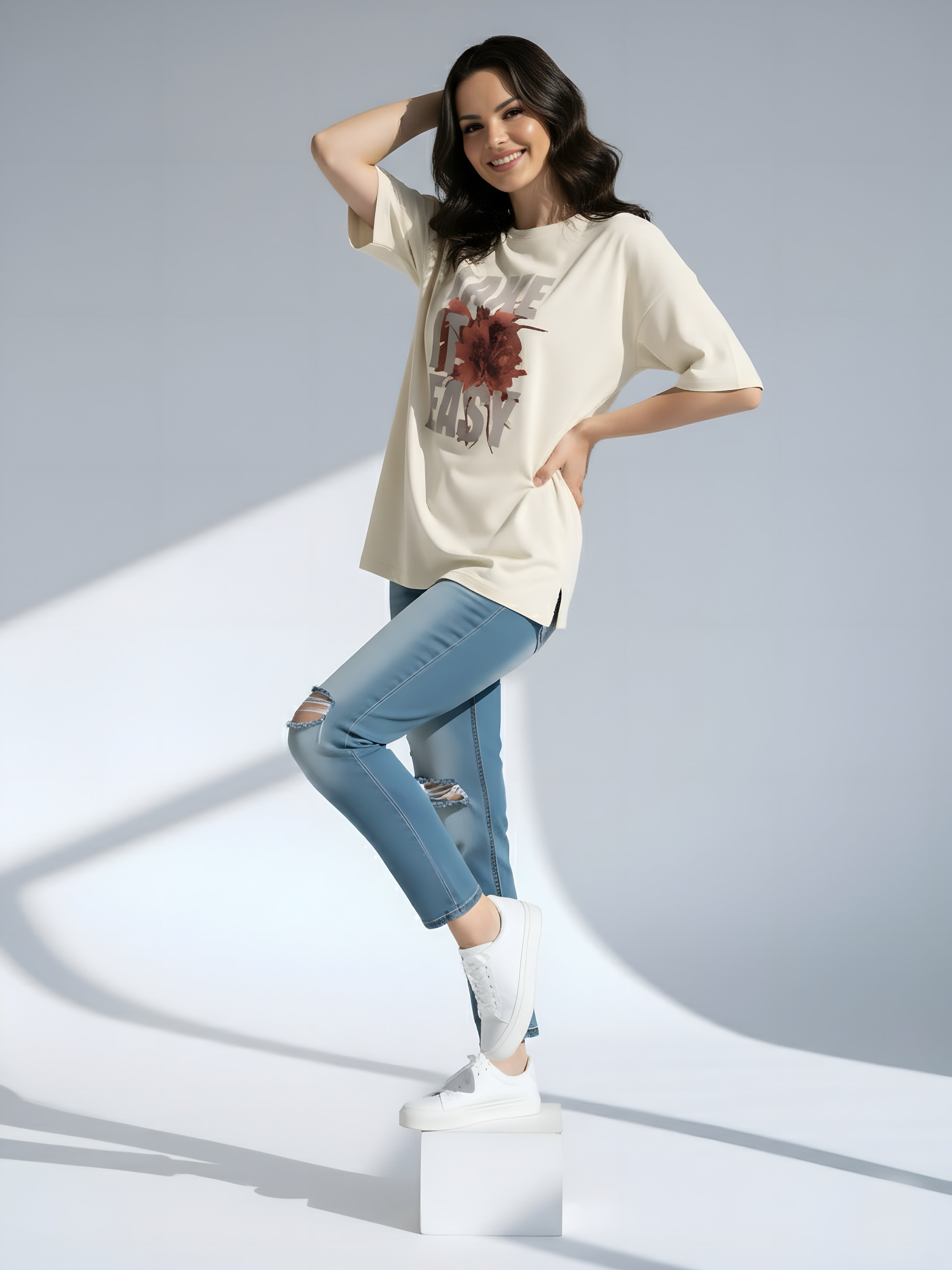 LUSSOVOGUE Men’s Oversized Off-White T-Shirt | True Never Dies Graphic Tee | Premium Cotton