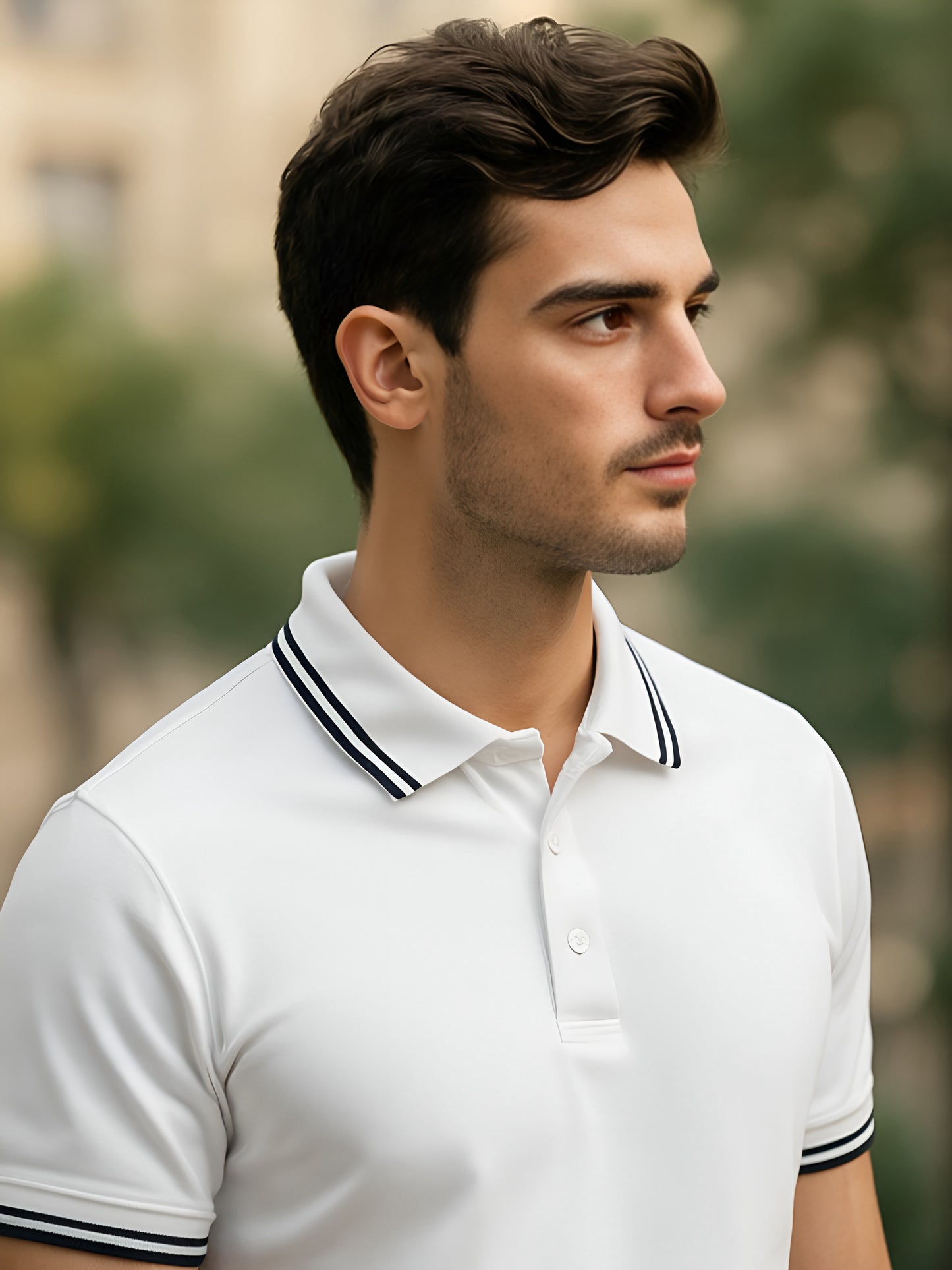 LUSSOVOGUE White Polo T-Shirt for Men | Premium Cotton-Blend, Plain No-Pocket, Regular Fit
