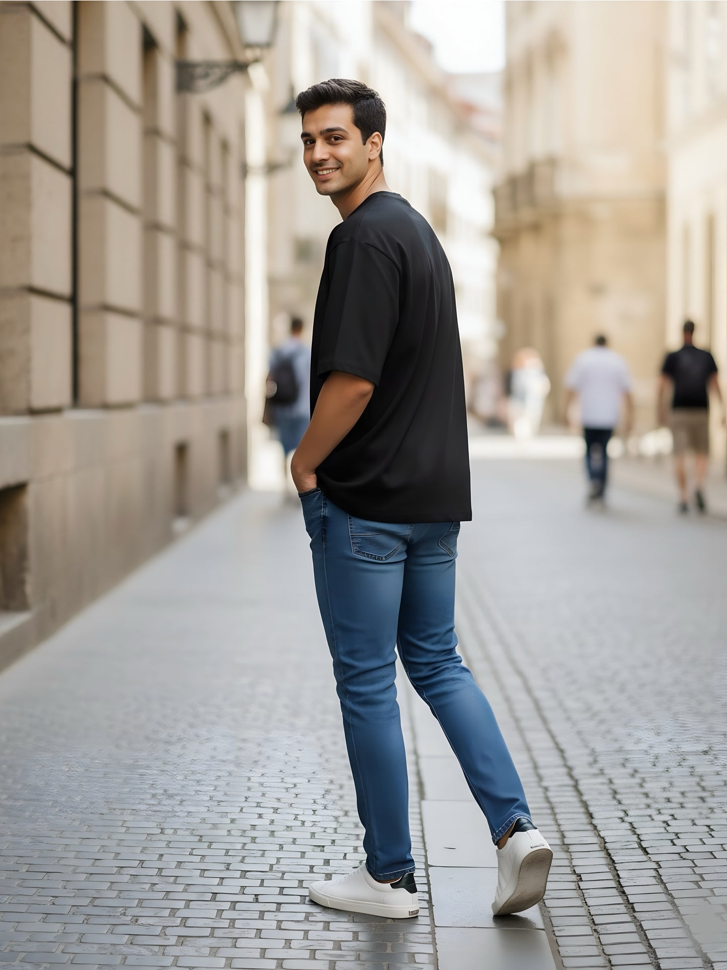 LUSSOVOGUE Men’s Oversized T-Shirt | Black | 100% Premium Cotton | Relaxed Streetwear Fit