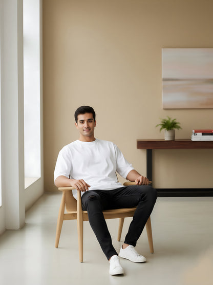 LUSSOVOGUE Men’s Oversized T-Shirt | White | 100% Premium Cotton | Relaxed Streetwear Fit