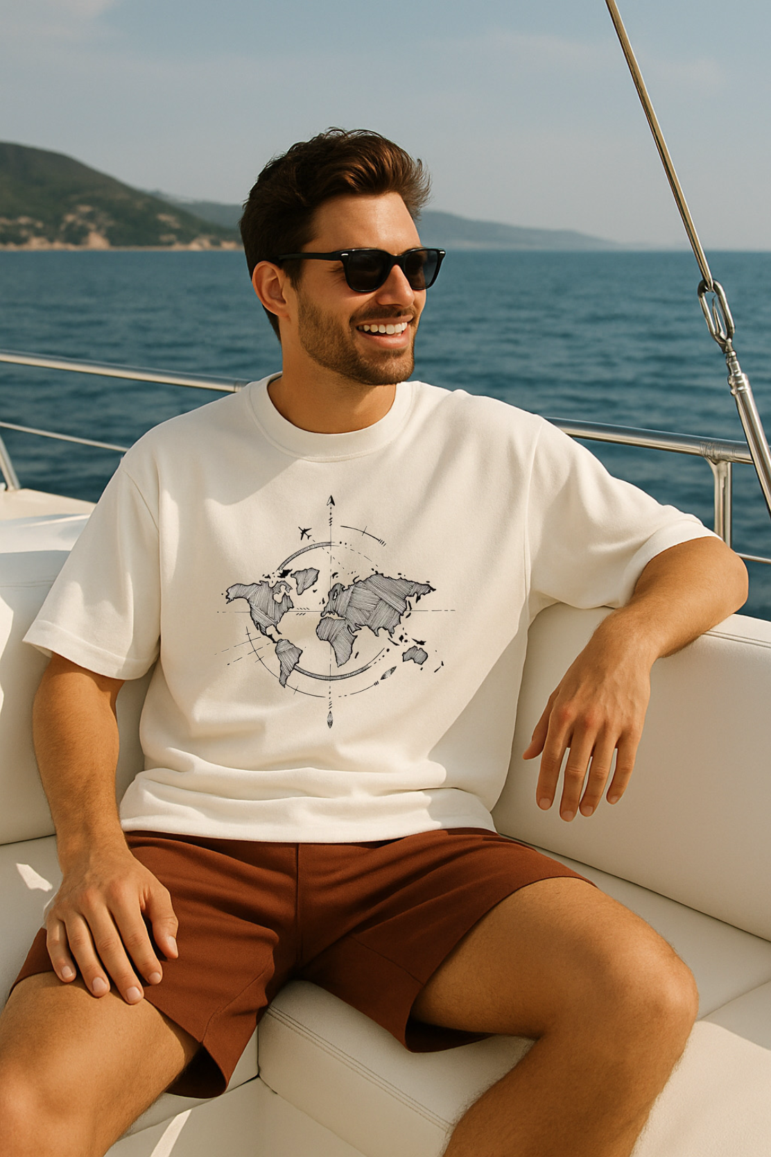 World Map Graphic Oversized Cotton T-Shirt