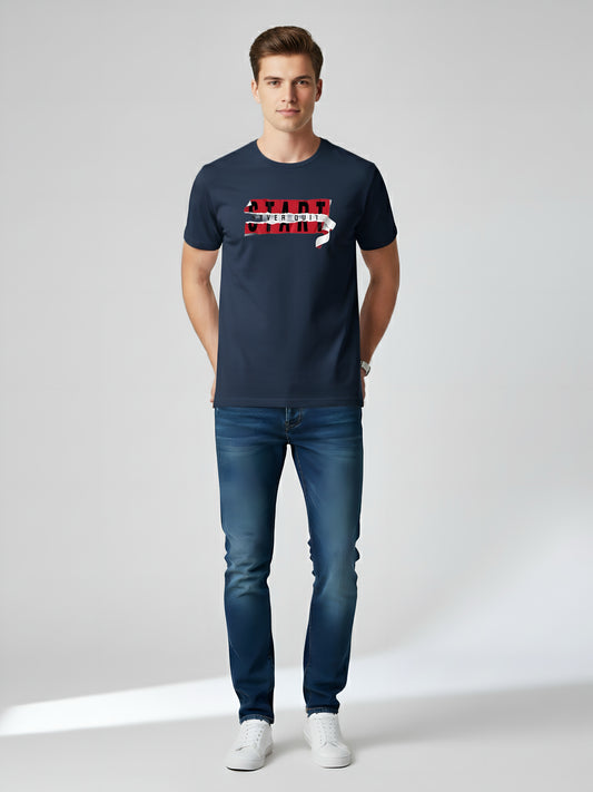 LUSSOVOGUE Men’s Premium 100% Cotton Regular Fit T-Shirt | Navy Blue Graphic Tee | Comfort & Style
