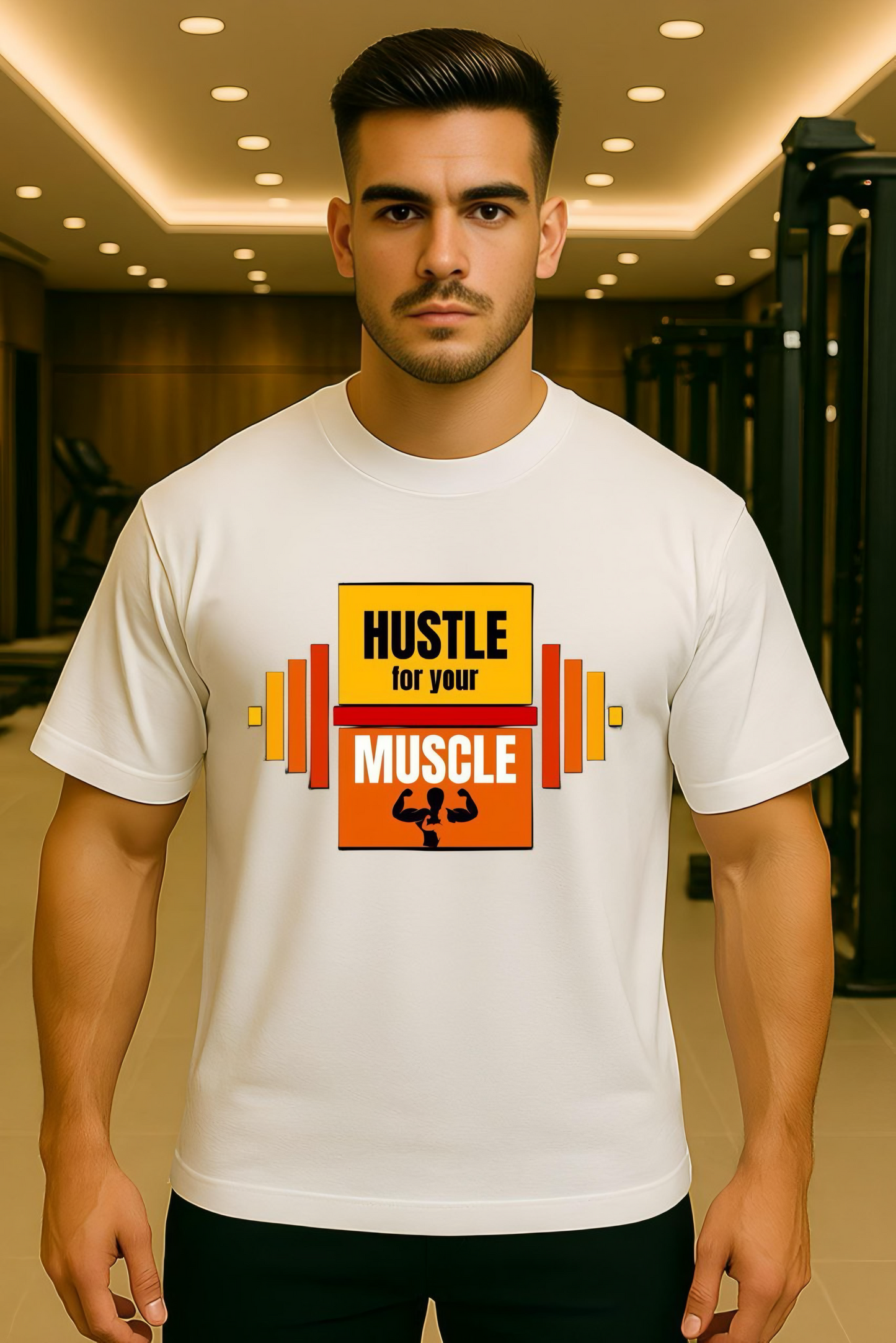 Hustle for Your Muscle – Oversized Gym T-Shirt (Premium Cotton)