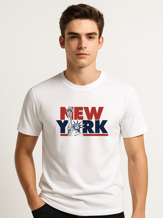 LUSSOVOGUE White 100% Cotton Regular Fit “NEW YORK” Graphic T-Shirt