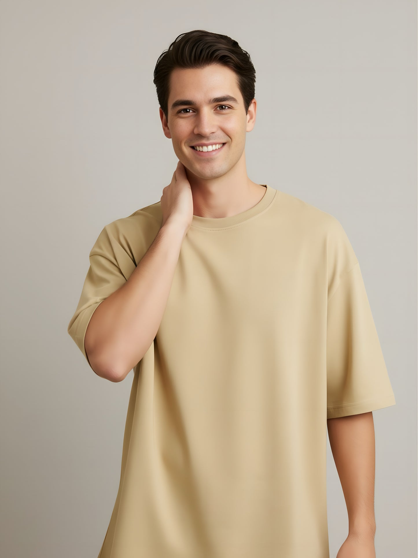 LUSSOVOGUE Men’s Oversized T-Shirt | Beige | 100% Premium Cotton | Relaxed Streetwear Fit