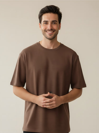 LUSSOVOGUE Men’s Oversized T-Shirt | Brown | 100% Premium Cotton | Relaxed Streetwear Fit