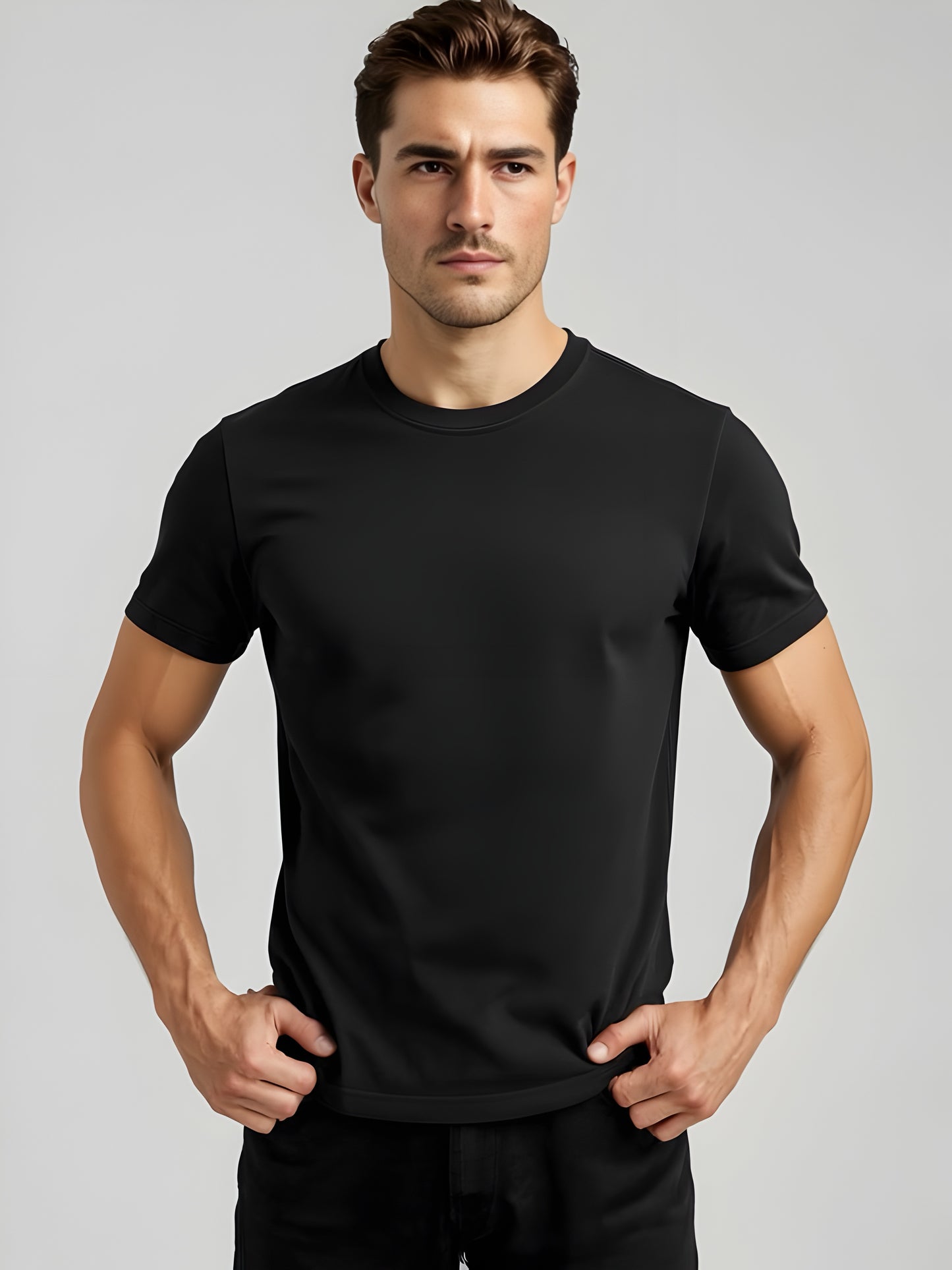 LUSSOVOGUE Black Regular Fit T-Shirt – 100% Cotton Comfort, Minimalist Style