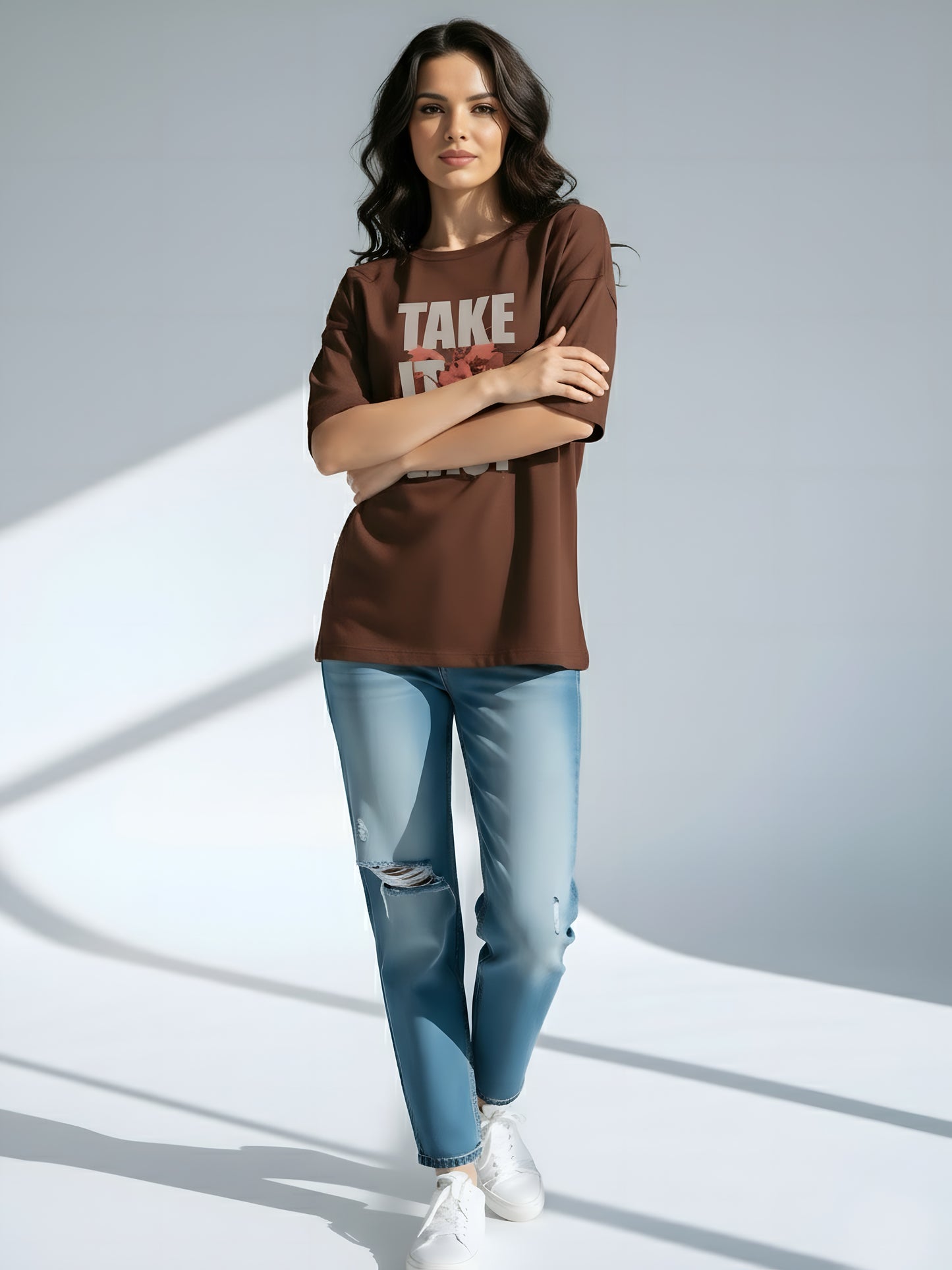 LUSSOVOGUE Men’s Oversized Brown T-Shirt | Freedom America Graphic Tee | Premium Cotton