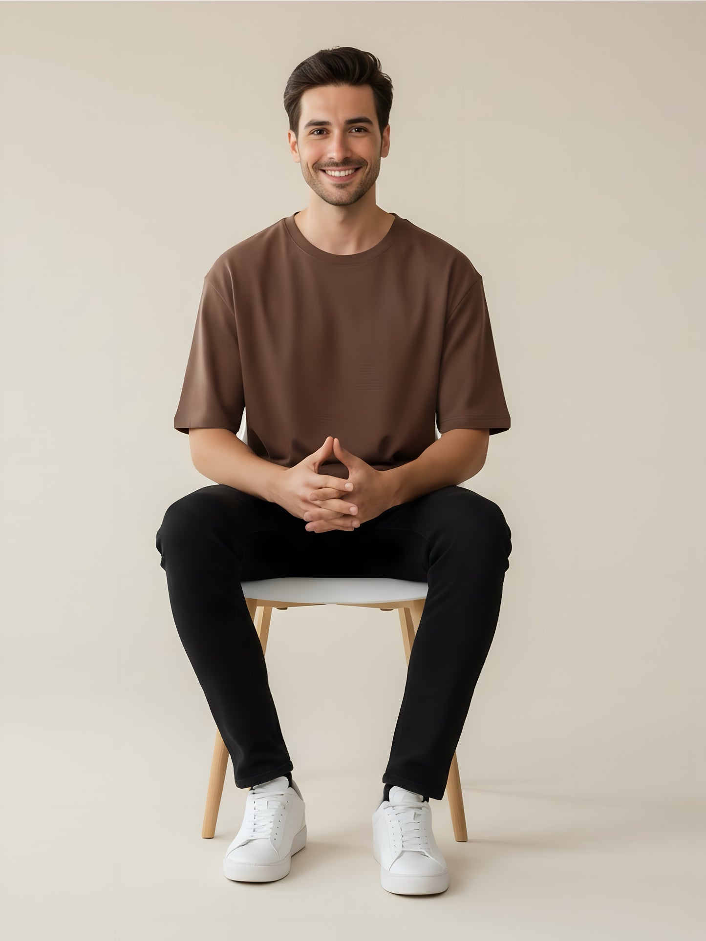 LUSSOVOGUE Men’s Oversized T-Shirt | Brown | 100% Premium Cotton | Relaxed Streetwear Fit