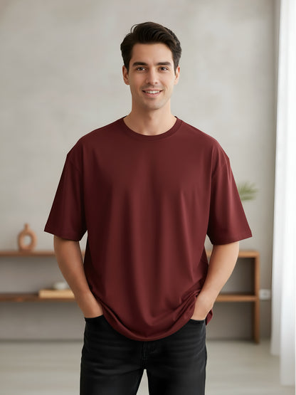 LUSSOVOGUE Men’s Oversized T-Shirt | Maroon | 100% Premium Cotton | Relaxed Streetwear Fit