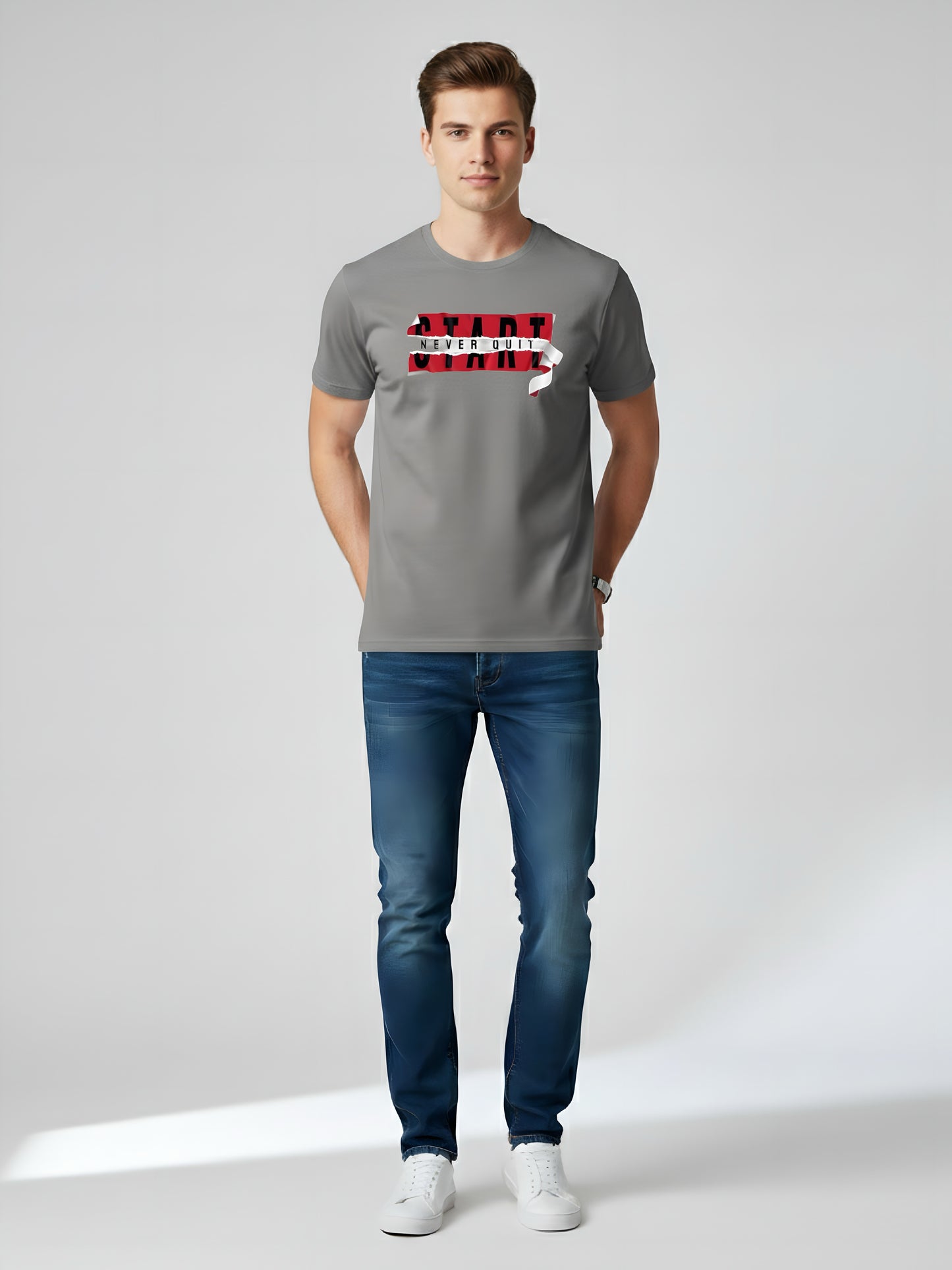 LUSSOVOGUE Men’s Premium 100% Cotton Regular Fit T-Shirt | Grey Graphic Tee | Comfort & Style