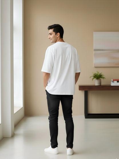 LUSSOVOGUE Men’s Oversized T-Shirt | White | 100% Premium Cotton | Relaxed Streetwear Fit