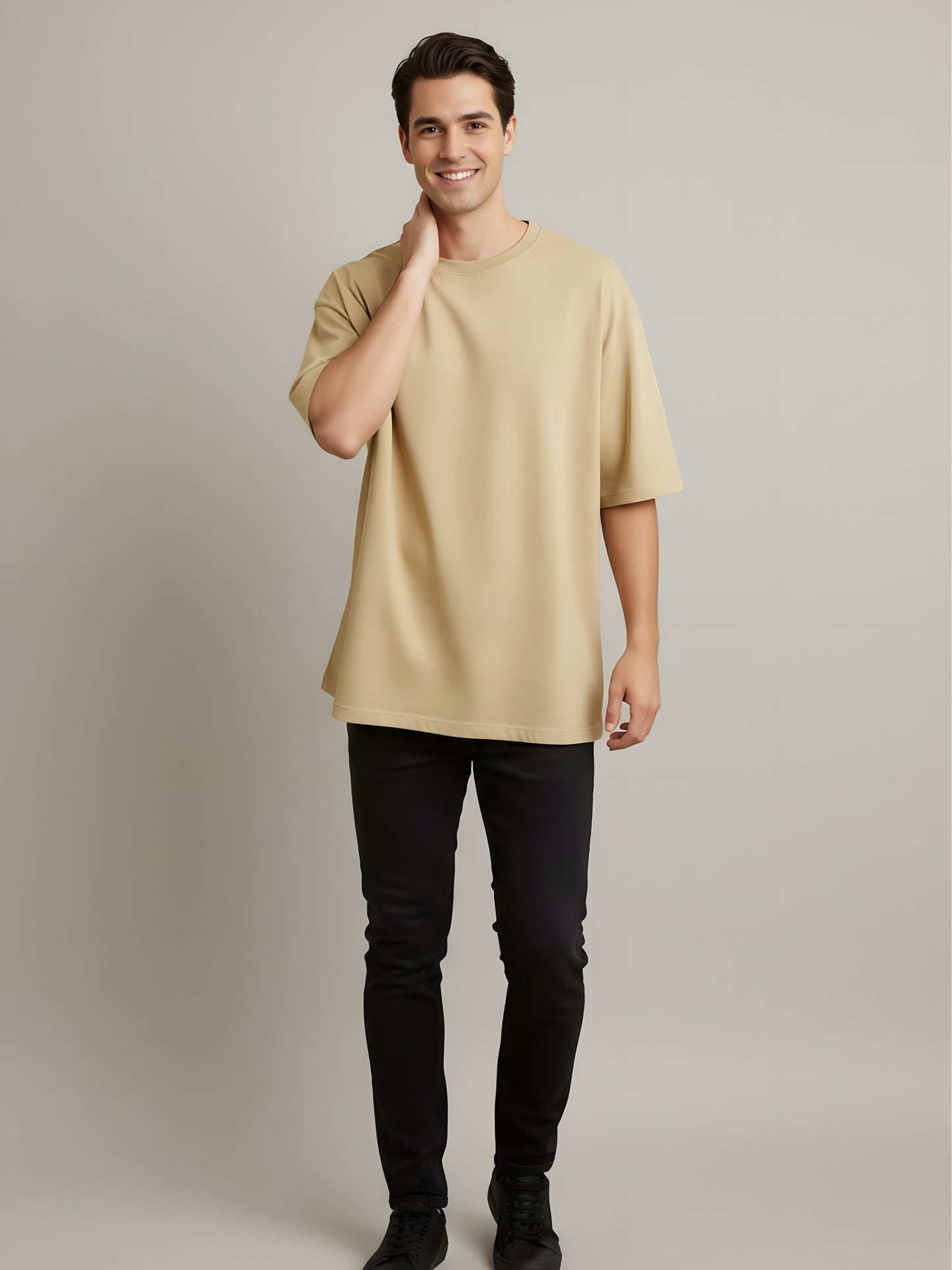 LUSSOVOGUE Men’s Oversized T-Shirt | Beige | 100% Premium Cotton | Relaxed Streetwear Fit