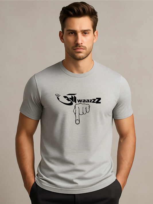 LUSSOVOGUE Light Grey 100% Cotton Regular Fit “AWaaazzZ” Graphic T-Shirt