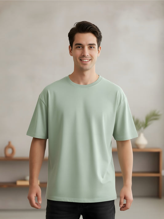 LUSSOVOGUE Men’s Oversized T-Shirt | Sage Green | 100% Premium Cotton | Relaxed Fit