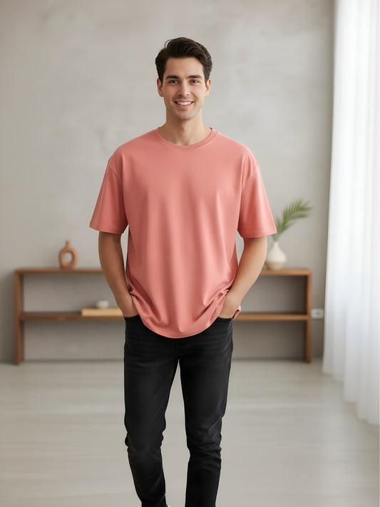 LUSSOVOGUE Men’s Oversized T-Shirt | Rose Pink | 100% Premium Cotton | Relaxed Streetwear Fit