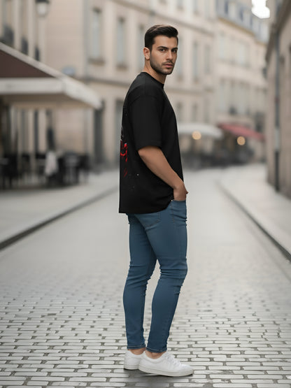 LUSSOVOGUE Black Oversized Graphic T-Shirt | Premium Cotton Streetwear