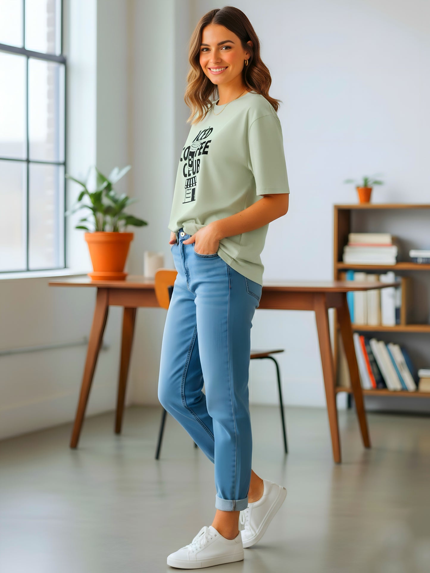 LUSSOVOGUE Women’s Oversized “Iced Coffee Club” T-Shirt Collection | Peach, Off-White, Sage Green & White | Premium Cotton