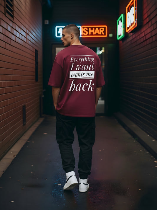LUSSOVOGUE Maroon Oversized T-Shirt | Premium Cotton with Motivational Back Print