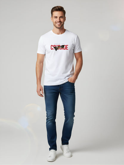 LUSSOVOGUE Men’s Premium 100% Cotton Regular Fit T-Shirt | White Courage Graphic Tee | Fearless & Stylish