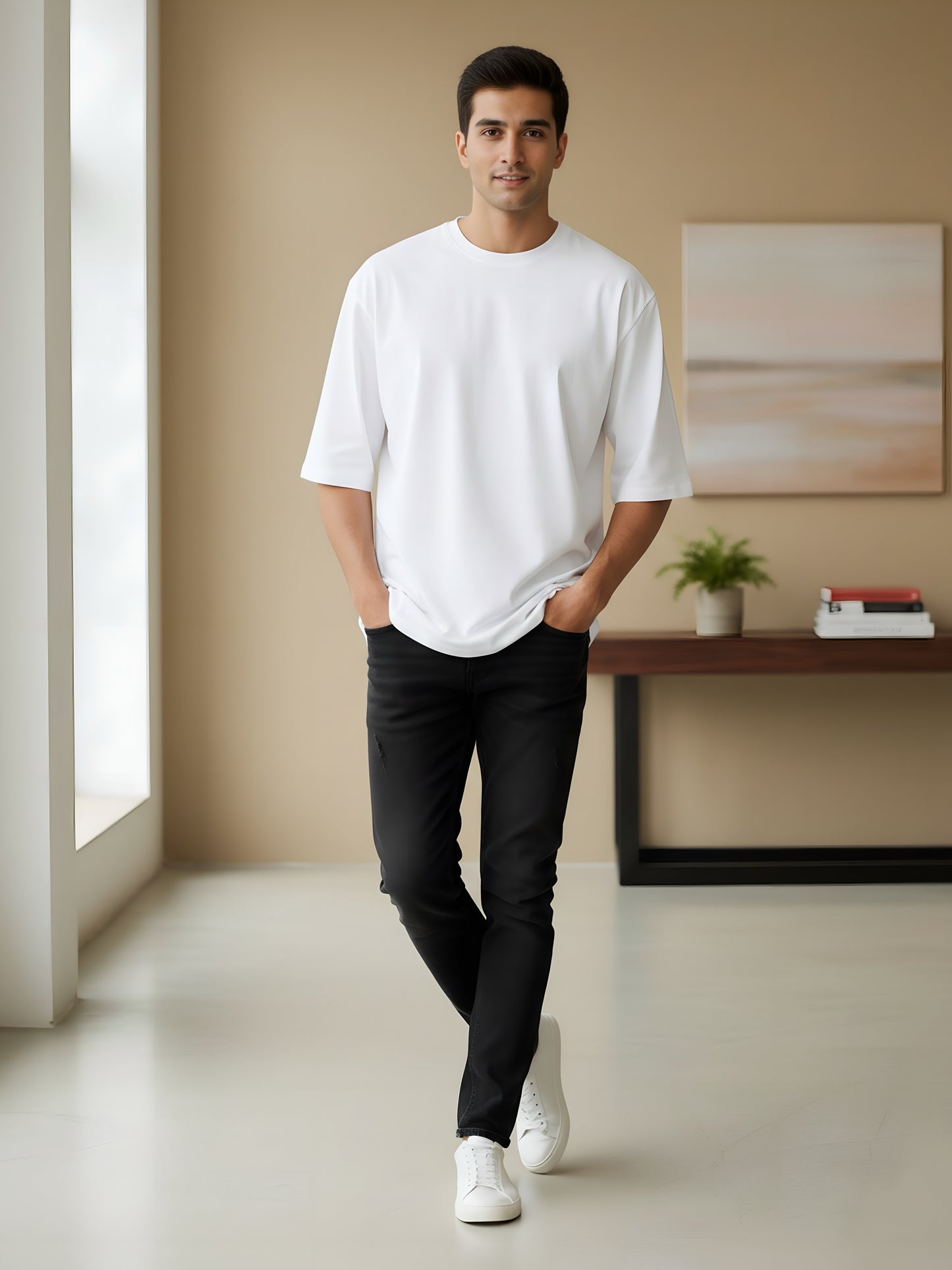LUSSOVOGUE Men’s Oversized T-Shirt | White | 100% Premium Cotton | Relaxed Streetwear Fit