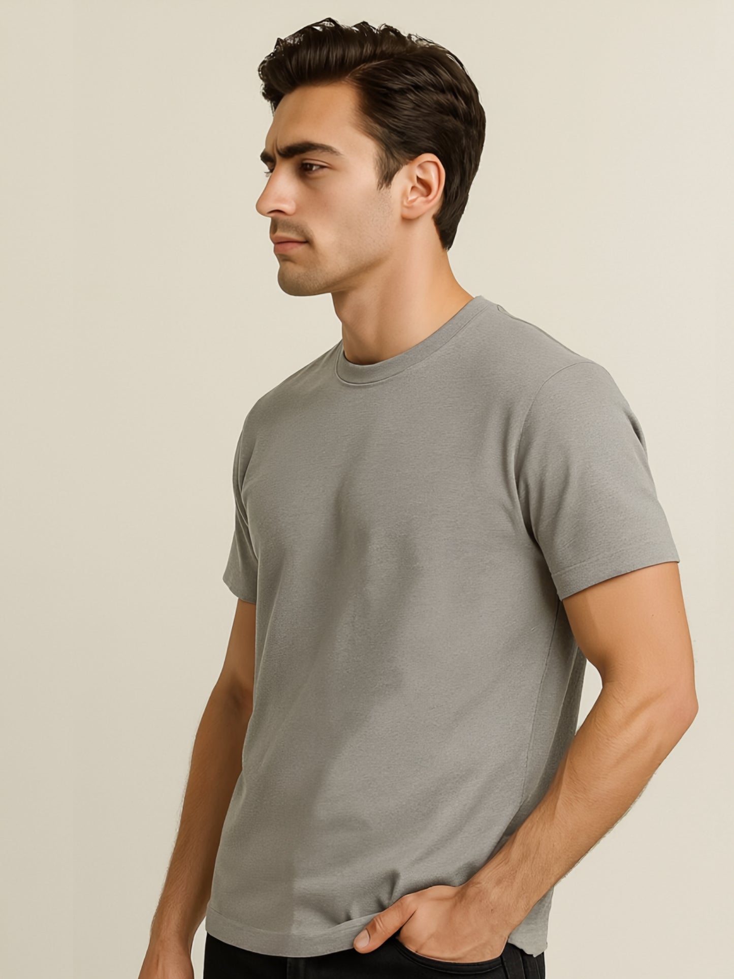 LUSSOVOGUE Light Grey Regular Fit T-Shirt – 100% Cotton Comfort, Minimalist Style