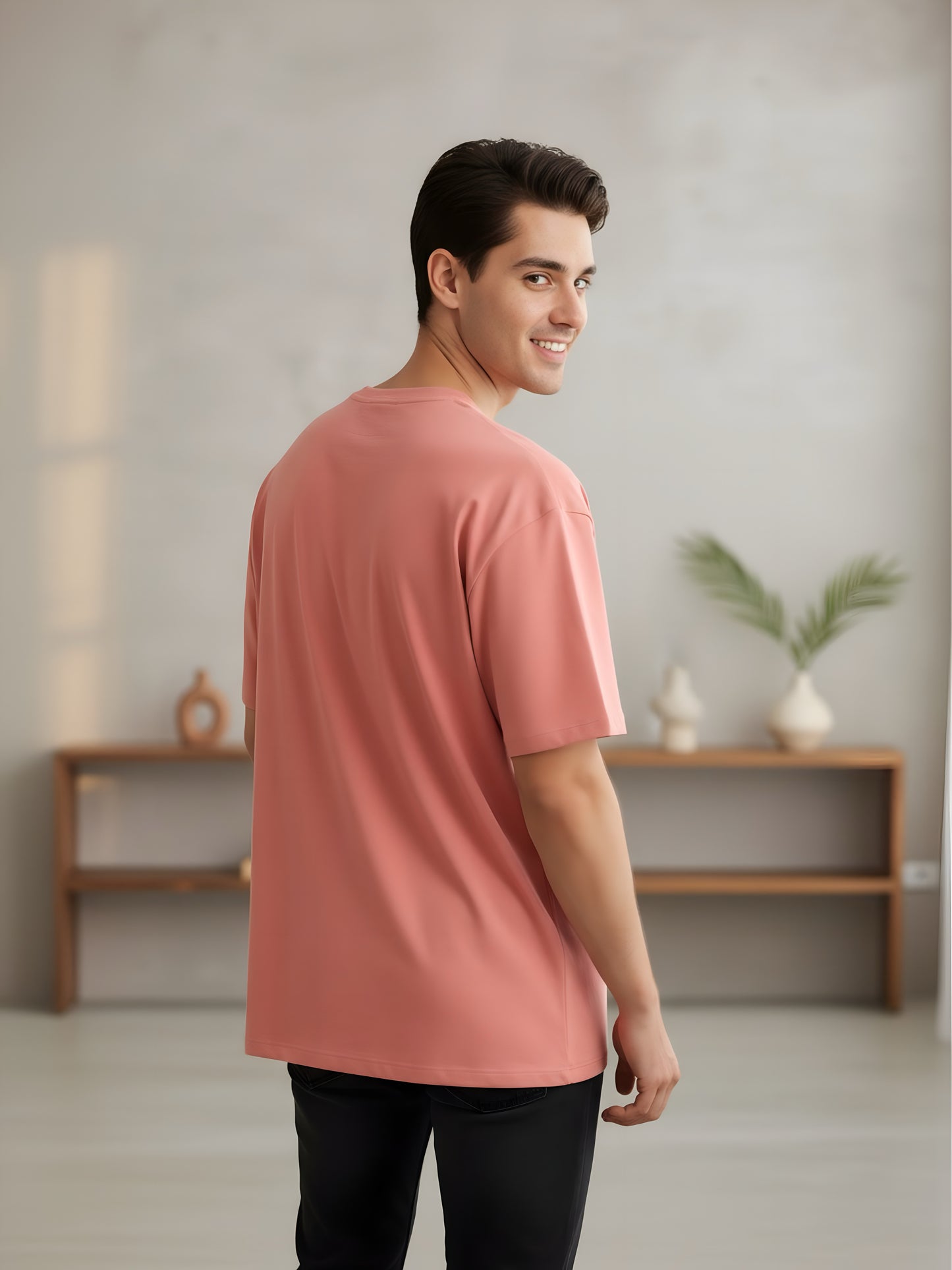 LUSSOVOGUE Men’s Oversized T-Shirt | Rose Pink | 100% Premium Cotton | Relaxed Streetwear Fit