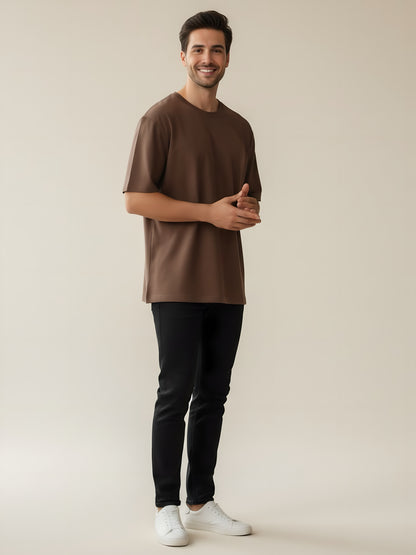 LUSSOVOGUE Men’s Oversized T-Shirt | Brown | 100% Premium Cotton | Relaxed Streetwear Fit