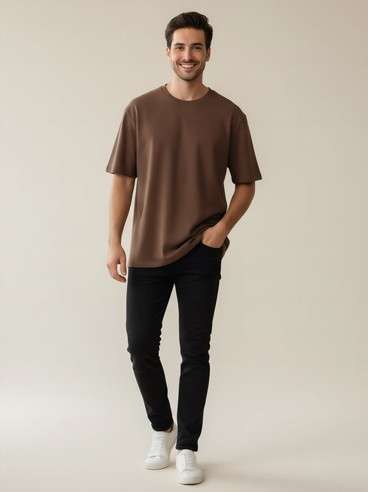 LUSSOVOGUE Men’s Oversized T-Shirt | Brown | 100% Premium Cotton | Relaxed Streetwear Fit