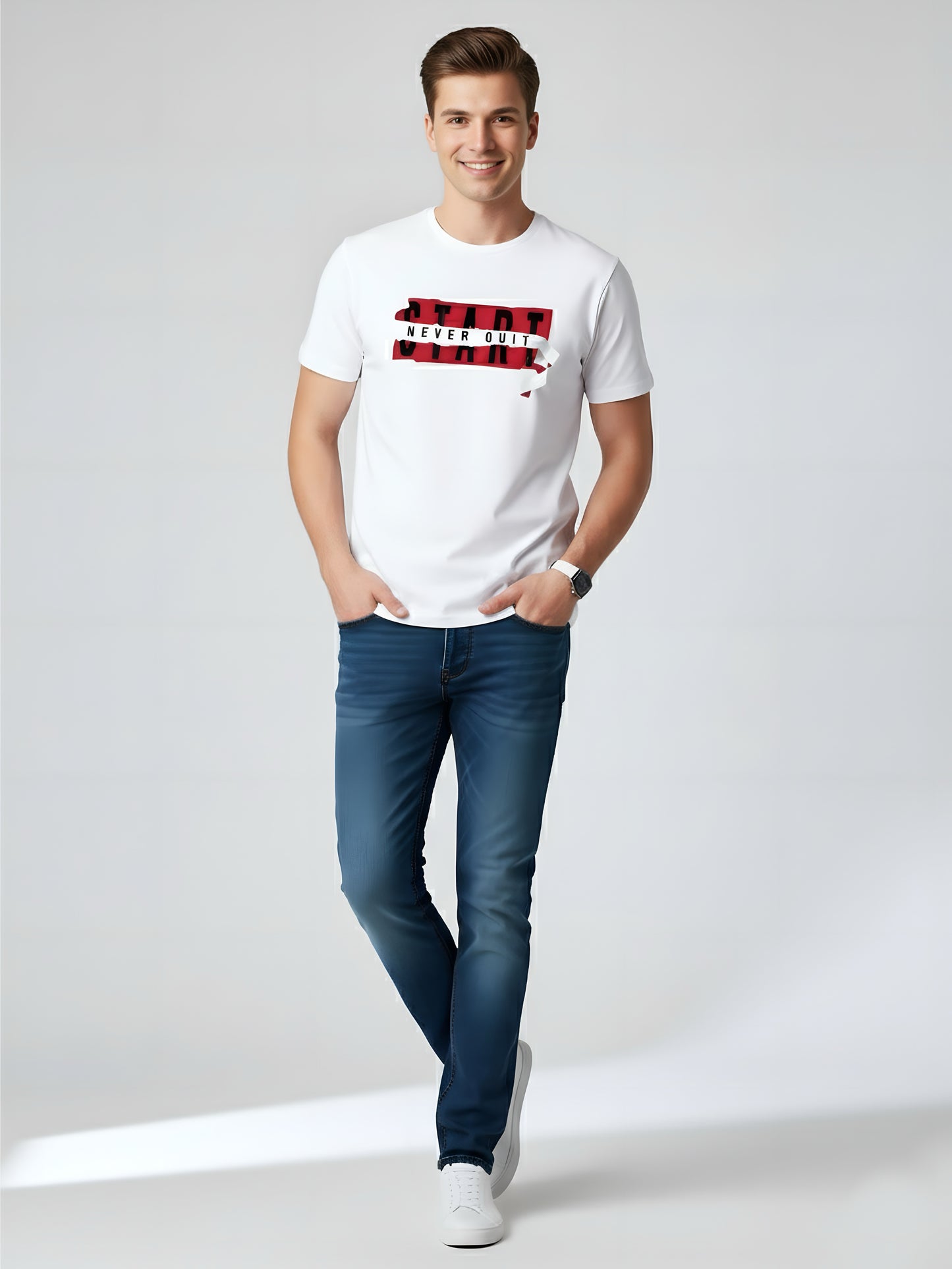 LUSSOVOGUE Men’s Premium 100% Cotton Regular Fit T-Shirt | White Graphic Tee | Comfort & Style