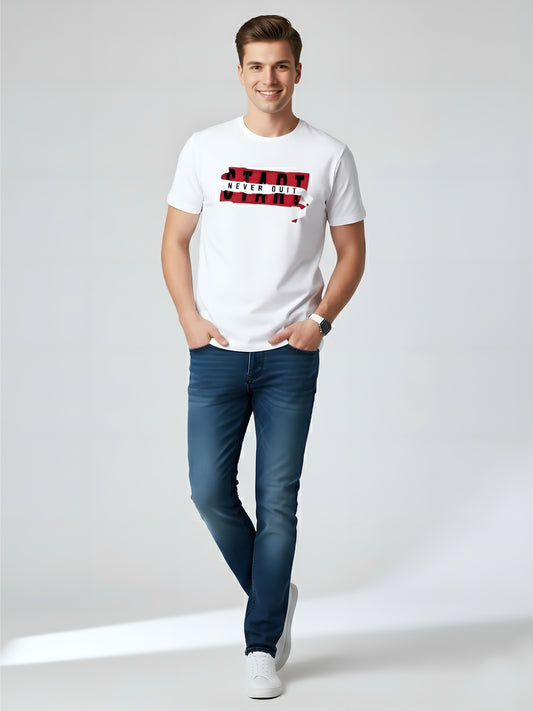 LUSSOVOGUE Men’s Premium 100% Cotton Regular Fit T-Shirt | White Graphic Tee | Comfort & Style