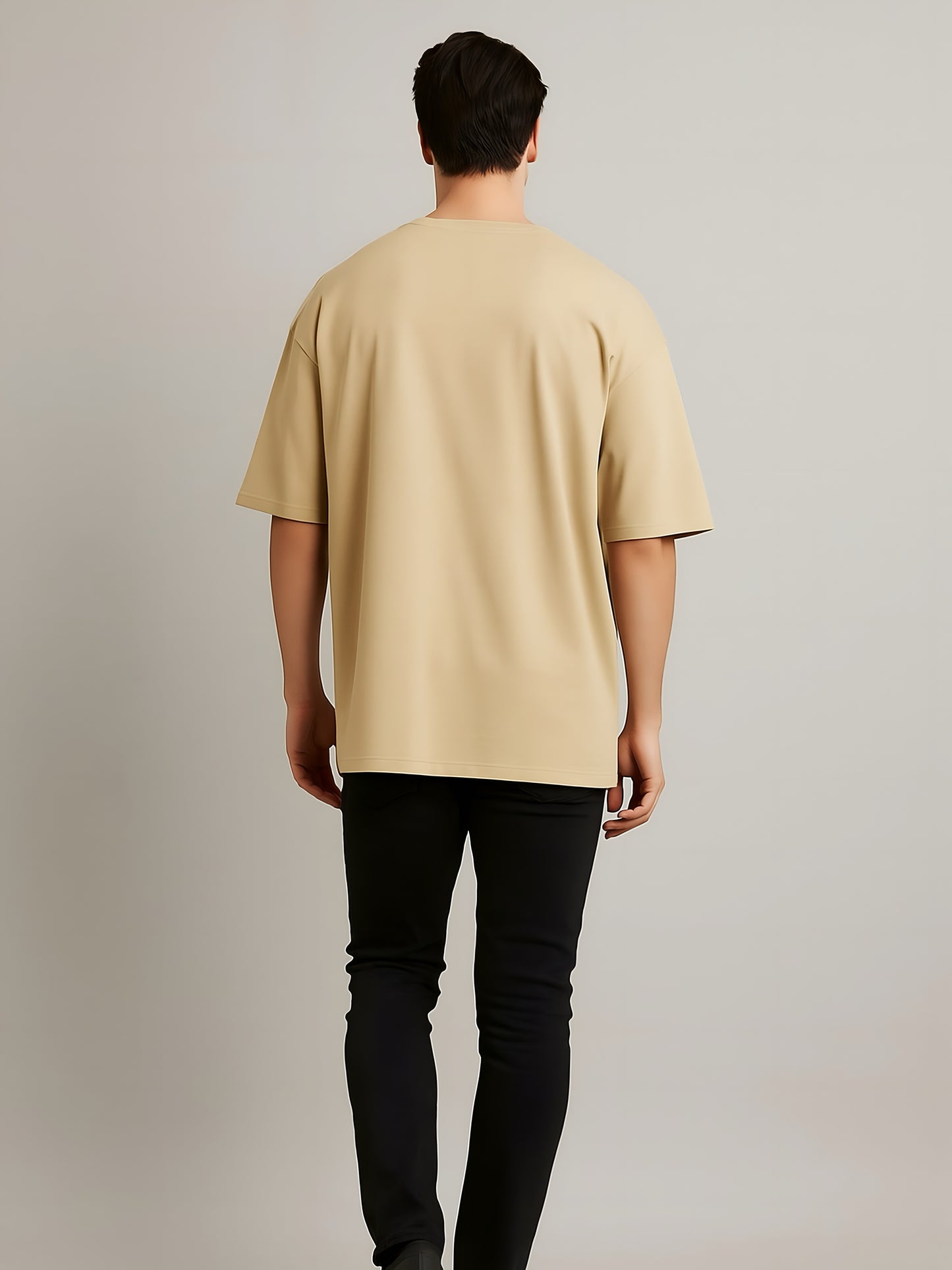 LUSSOVOGUE Men’s Oversized T-Shirt | Beige | 100% Premium Cotton | Relaxed Streetwear Fit