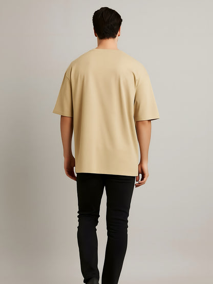 LUSSOVOGUE Men’s Oversized T-Shirt | Beige | 100% Premium Cotton | Relaxed Streetwear Fit
