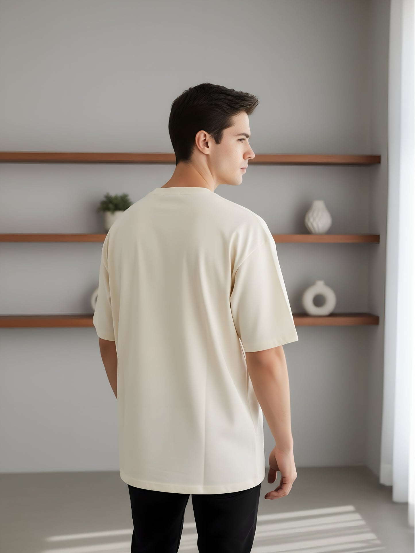 LUSSOVOGUE Men’s Oversized T-Shirt | Off White | 100% Premium Cotton | Relaxed Streetwear Fit