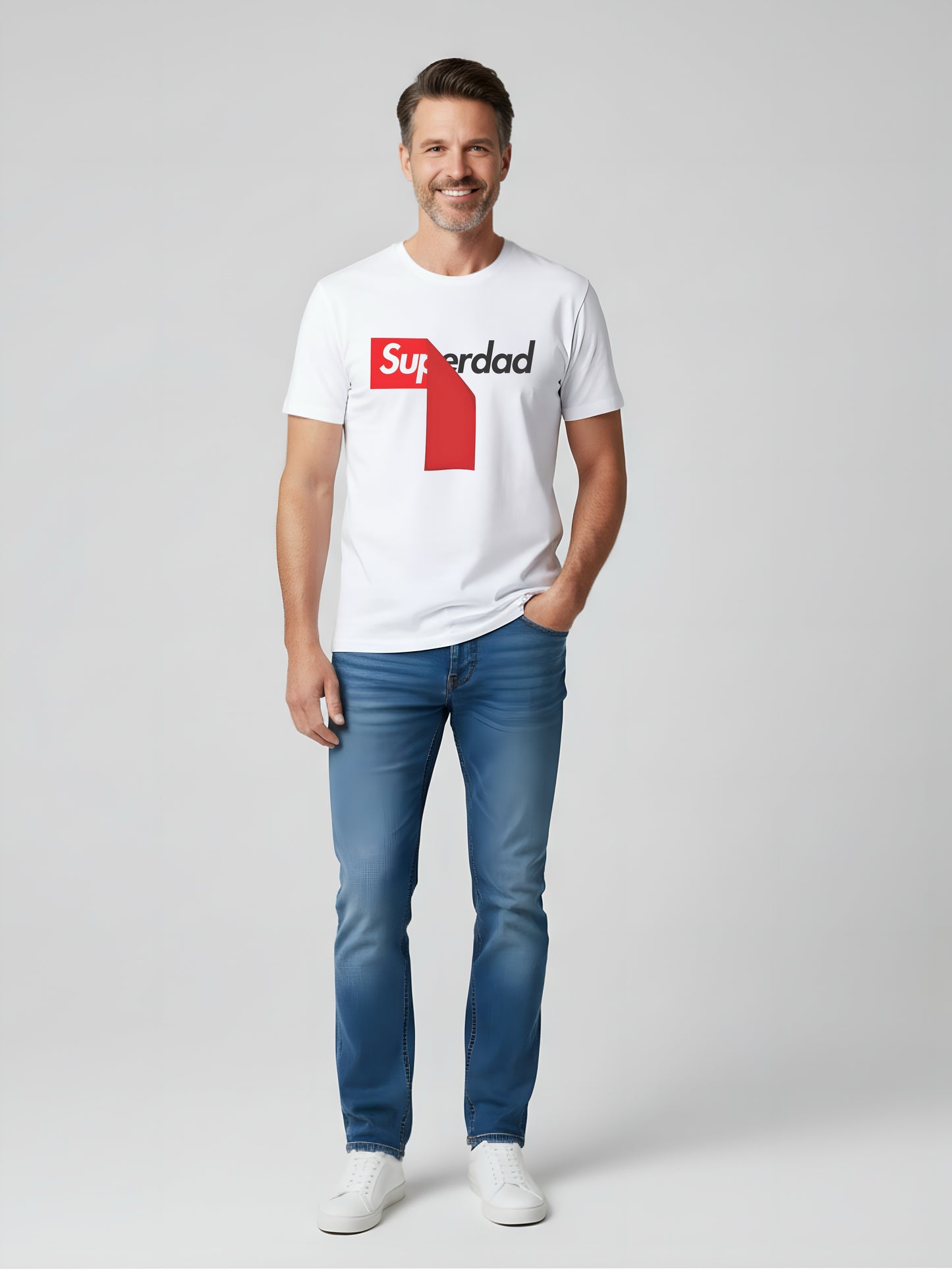 LUSSOVOGUE Men’s Premium White Superdad T-Shirt | 100% Cotton | Bold Graphic Casual Wear