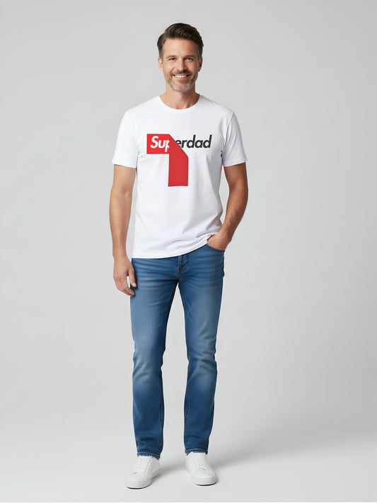 LUSSOVOGUE Men’s Premium White Superdad T-Shirt | 100% Cotton | Bold Graphic Casual Wear