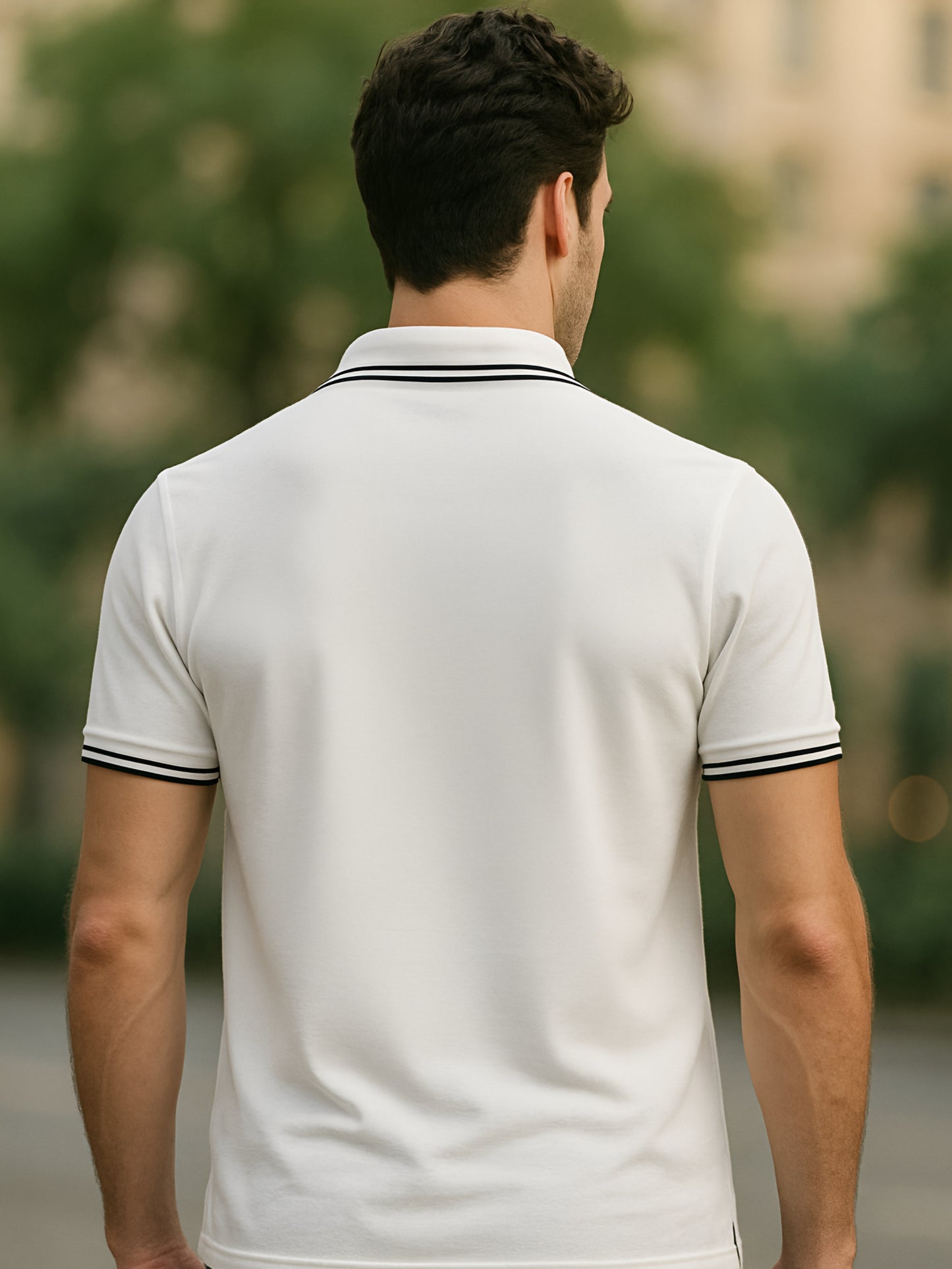 LUSSOVOGUE White Polo T-Shirt for Men | Premium Cotton-Blend, Plain No-Pocket, Regular Fit