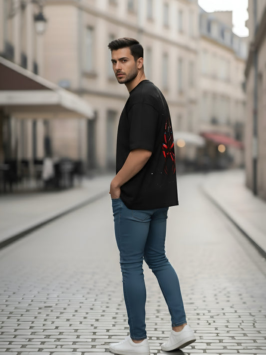 LUSSOVOGUE Black Oversized Graphic T-Shirt | Premium Cotton Streetwear