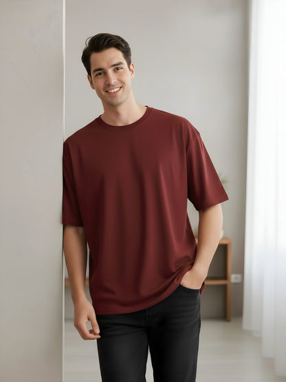 LUSSOVOGUE Men’s Oversized T-Shirt | Maroon | 100% Premium Cotton | Relaxed Streetwear Fit