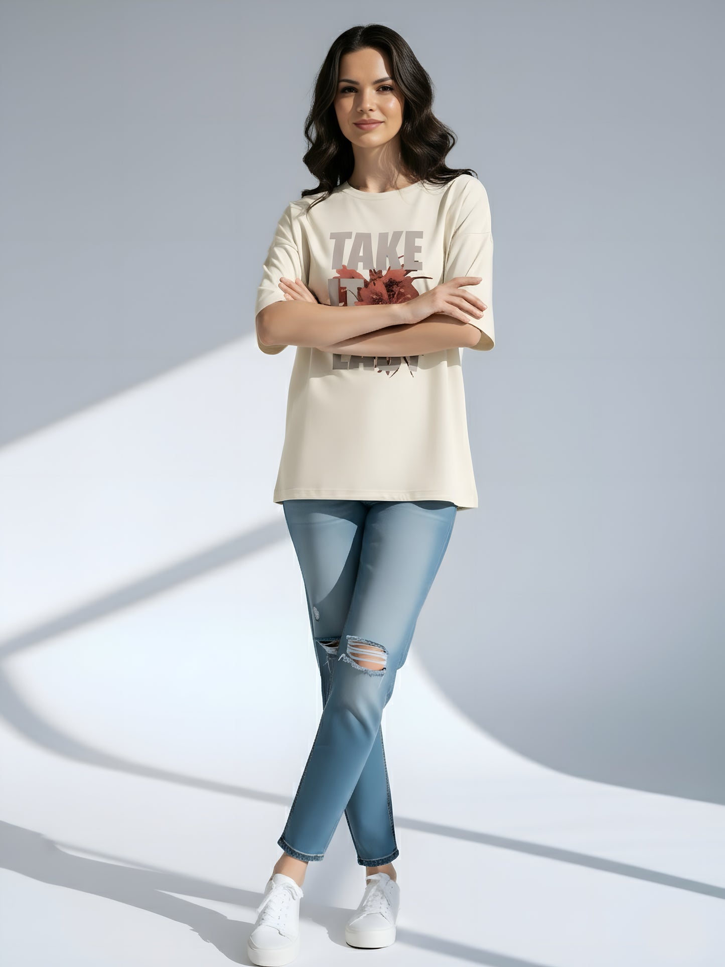 LUSSOVOGUE Men’s Oversized Off-White T-Shirt | True Never Dies Graphic Tee | Premium Cotton