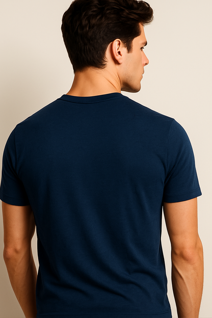 LUSSOVOGUE Navy Blue 100% Cotton Regular Fit “The Straight Way” Graphic T-Shirt