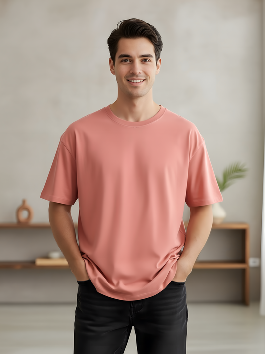 LUSSOVOGUE Men’s Oversized T-Shirt | Rose Pink | 100% Premium Cotton | Relaxed Streetwear Fit
