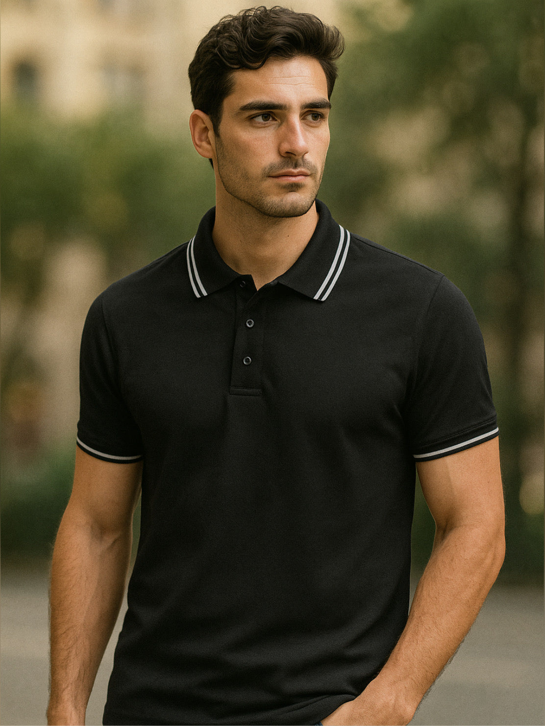 LUSSOVOGUE Black Polo T-Shirt for Men | Premium Cotton-Blend, Plain No-Pocket, Regular Fit