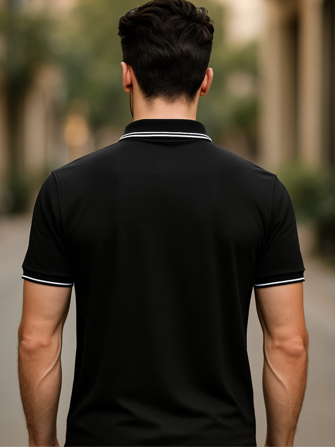 LUSSOVOGUE Black Polo T-Shirt for Men | Premium Cotton-Blend, Plain No-Pocket, Regular Fit
